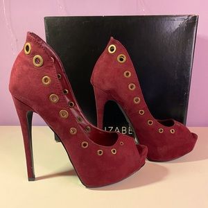 Shoedazzle Bordeaux peep toe heels.